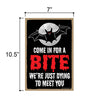 Come in for a Bite, Funny Halloween Home Decor, Wooden Wall Hanging Decorative Door Sign, 7 Inches by 10.5 Inches