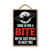 Come in for a Bite, Funny Halloween Home Decor, Wooden Wall Hanging Decorative Door Sign, 7 Inches by 10.5 Inches