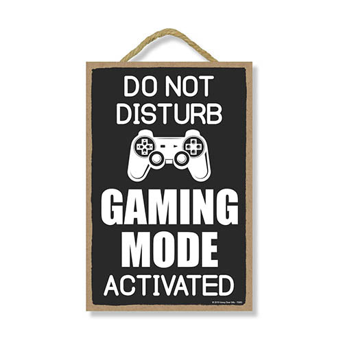 Do Not Disturb Gaming Mode Activated 7 inch by 10.5 inch Hanging Wooden Sign, Decorative Wall Art, Wood Sign Funny Boys Room Decor, Gamer Decor
