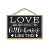 Love Grows Best in Little Houses Hanging Wooden Sign, 7 inch by 10.5 inch, Hanging Wall Art, Decorative Wood Sign, Housewarming Gifts Home Decor