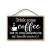 Drink Some Coffee, Funny Wooden Home Decor, Hanging Decorative Kitchen Bar Wall Sign, 7 Inches by 10.5 Inches