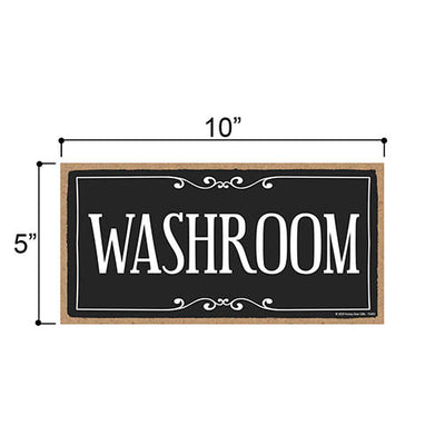 Washroom, 5 inch by 10 inch, Hanging Wooden Sign, Decorative Wall Art, Housewarming Gifts, Home Decor, Bathroom Door Sign