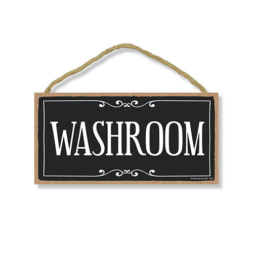 Washroom, 5 inch by 10 inch, Hanging Wooden Sign, Decorative Wall Art, Housewarming Gifts, Home Decor, Bathroom Door Sign