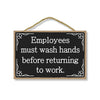 Employees Must Wash Hands Before Returning to Work, 7 inch by 10.5 inch Wooden Office Bathroom Wall Sign, Office Wood Decor, Bathroom Restroom Toilet Decorative, Hanging Office Signs