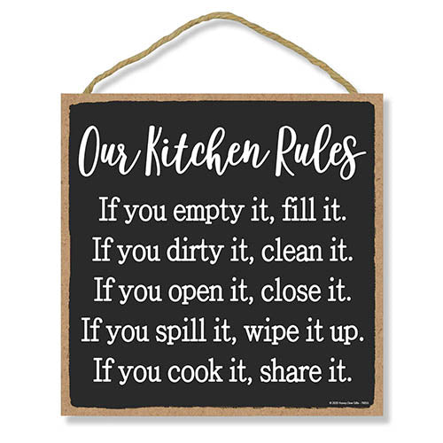 Our Kitchen Rules, 10 inch by 10 inch Hanging Wooden Sign, Decorative Wall Art, Housewarming Gifts, Home Decor