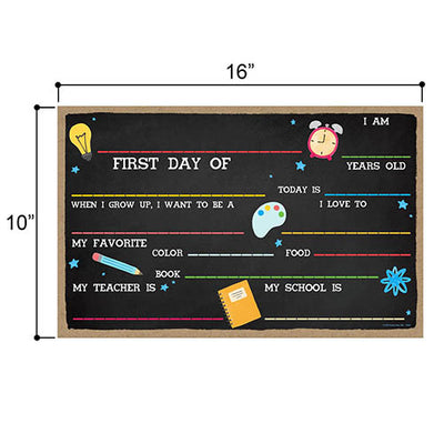 First Day of School, 10 inch by 16 inch Wood Sign, Reusable Chalkboard, Home and School Decorative