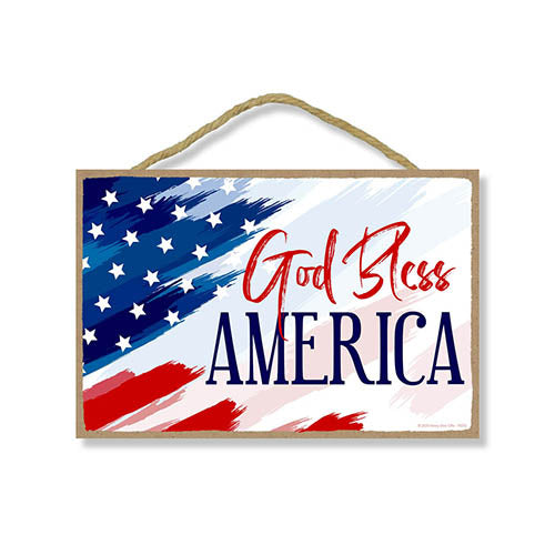 God Bless America Patriotic Wooden Signs, Home Office Party Decor