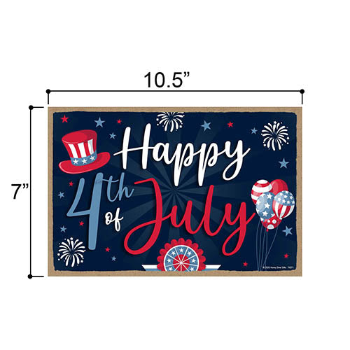 Happy 4th of July Hanging Wooden Signs, 7 inch by 10.5 inch, Patriotic Wood Sign, Decorative Wall Art, Home Office Party Decor