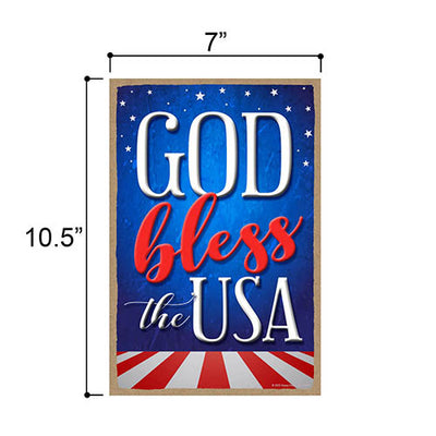 God Bless The USA Patriotic Wooden Signs, 7 inch by 10.5 inch, Patriotic Hanging Sign, Decorative Wall Art, Home Office Party Decor