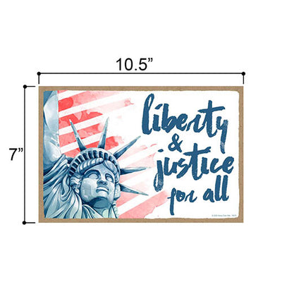 Liberty and Justice for All Patriotic Wooden Signs, 7 inch by 10.5 inch, Hanging Wooden Sign, Decorative Wall Art, Home Office Party Decor