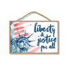 Liberty and Justice for All Patriotic Wooden Signs, 7 inch by 10.5 inch, Hanging Wooden Sign, Decorative Wall Art, Home Office Party Decor