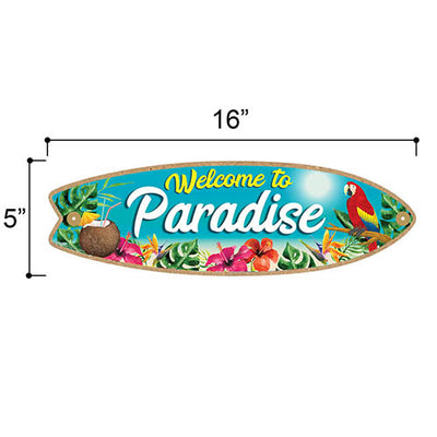 Welcome to Paradise, 5 inch by 16 inch, Wooden Hanging Sign, Decorative Wall Art, Home Party Summer Decor