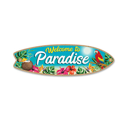 Welcome to Paradise, 5 inch by 16 inch, Wooden Hanging Sign, Decorative Wall Art, Home Party Summer Decor