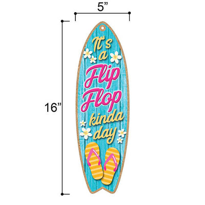 It's a Flip-Flop Kinda Day Wooden Surfboard Signs, 5 inch by 16 inch, Wooden Hanging Sign, Decorative Wall Art, Home Party Summer Decor