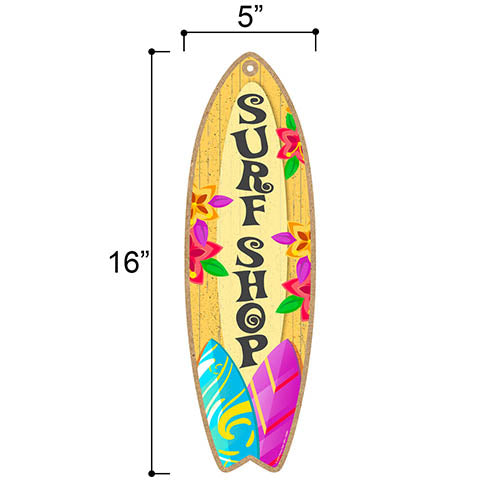 Surf Shop Wooden Surfboard Signs, 5 inch by 16 inch, Wooden Hanging Sign, Decorative Wall Art, Home Party Summer Decor