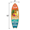 The Sun The Sand and a Drink in My Hand, 5 inch by 16 inch Surfboard, Wood Sign, Tiki Bar Decoration, Beach Themed Decor, Decorative Wall Sign, Home Decor