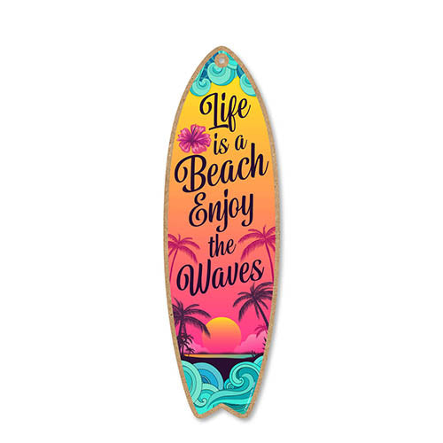 Life is a Beach Enjoy The Waves, 5 inch by 16 inch Surfboard, Wood Sign, Tiki Bar Decoration, Beach Themed Decor, Decorative Wall Sign, Home Decor