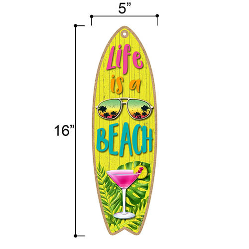 Life is a Beach, 5 inch by 16 inch Surfboard, Wood Sign, Tiki Bar Decoration, Beach Themed Decor, Decorative Wall Sign, Home Decor