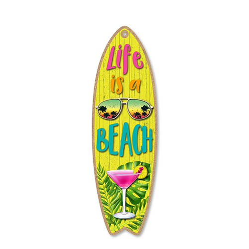 Life is a Beach, 5 inch by 16 inch Surfboard, Wood Sign, Tiki Bar Decoration, Beach Themed Decor, Decorative Wall Sign, Home Decor