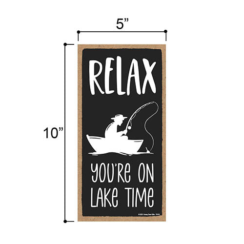 Relax You’re On Lake Time, 5 inch by 10 inch, Lake Time Wooden Hanging Signs, Lake House Gift Ideas, Funny Lake Room Decor