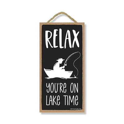 Relax You’re On Lake Time, 5 inch by 10 inch, Lake Time Wooden Hanging Signs, Lake House Gift Ideas, Funny Lake Room Decor