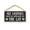 All Visitors Must Be Approved by The Cat, Funny Wooden Home Decor for Cat Pet Lovers, Hanging Decorative Wall Sign, 5 Inches by 10 Inches