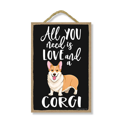 All You Need is Love and a Corgi Wooden Home Decor for Dog Pet Lovers, Decorative Wall Sign, 7 Inches by 10.5 Inches