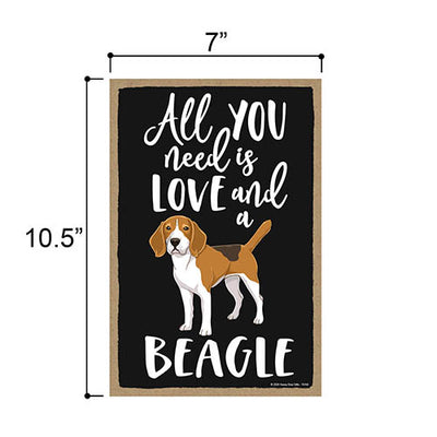 All You Need is Love and a Beagle Wooden Home Decor for Dog Pet Lovers, Hanging Decorative Wall Sign, 7 Inches by 10.5 Inches