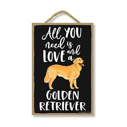 All You Need is Love and a Golden Retriever Wooden Home Decor for Dog Pet Lovers, Hanging Decorative Wall Sign, 7 Inches by 10.5 Inches
