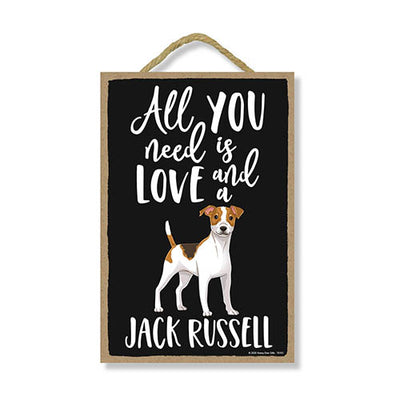 All You Need is Love and a Jack Russell Wooden Home Decor for Dog Pet Lovers, Hanging Decorative Wall Sign, 7 Inches by 10.5 Inches