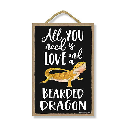 All You Need is Love and a Bearded Dragon Funny Wooden Home Decor for Pet Reptiles Lovers, Hanging Decorative Wall Sign, 7 Inches by 10.5 Inches