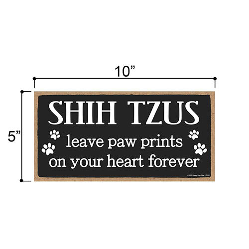 Shih Tzus Leave Paw Prints Wooden Home Decor for Dog Pet Lovers, Hanging Decorative Wall Sign, 5 Inches by 10 Inches