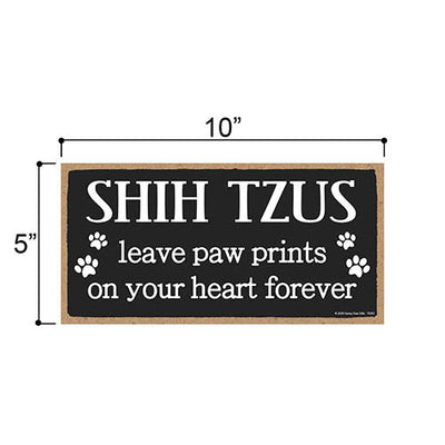 Shih Tzus Leave Paw Prints Wooden Home Decor for Dog Pet Lovers, Hanging Decorative Wall Sign, 5 Inches by 10 Inches