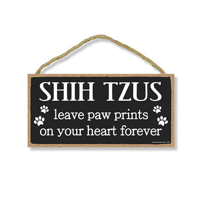 Shih Tzus Leave Paw Prints Wooden Home Decor for Dog Pet Lovers, Hanging Decorative Wall Sign, 5 Inches by 10 Inches
