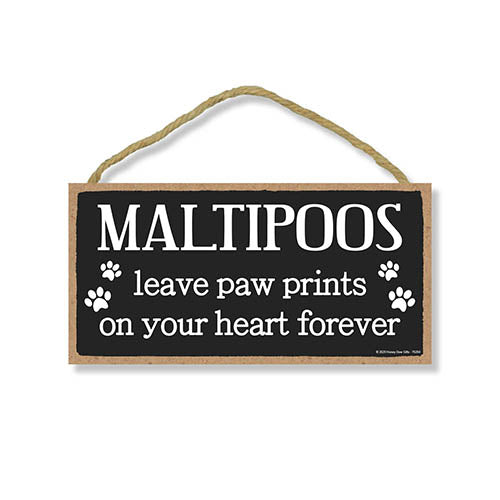 Maltipoos Leave Paw Prints Wooden Home Decor for Dog Pet Lovers, Hanging Decorative Wall Sign, 5 Inches by 10 Inches