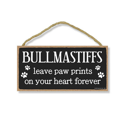 Bullmastiffs Leave Paw Prints Wooden Home Decor for Dog Pet Lovers, Decorative Wall Sign, 5 Inches by 10 Inches