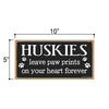 Huskies Leave Paw Prints Wooden Home Decor for Dog Pet Lovers, Decorative Wall Sign, 5 Inches by 10 Inches