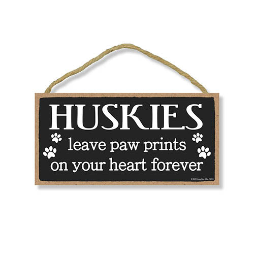 Huskies Leave Paw Prints Wooden Home Decor for Dog Pet Lovers, Decorative Wall Sign, 5 Inches by 10 Inches