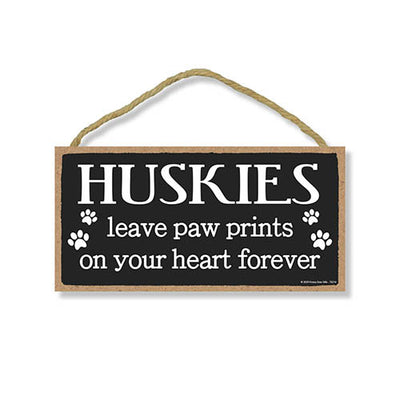 Huskies Leave Paw Prints Wooden Home Decor for Dog Pet Lovers, Decorative Wall Sign, 5 Inches by 10 Inches