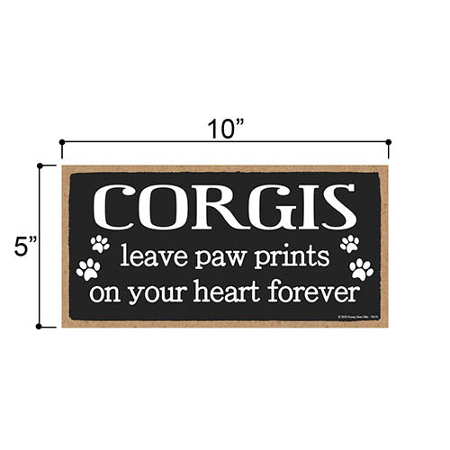 Corgis Leave Paw Prints Wooden Home Decor for Dog Pet Lovers, Decorative Wall Sign, 5 Inches by 10 Inches