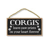 Corgis Leave Paw Prints Wooden Home Decor for Dog Pet Lovers, Decorative Wall Sign, 5 Inches by 10 Inches