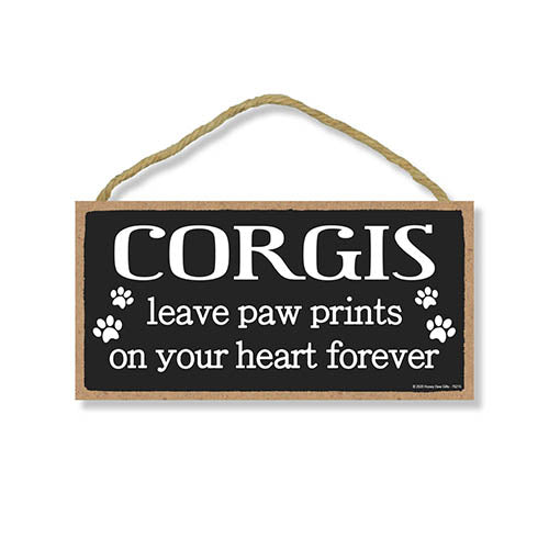 Corgis Leave Paw Prints Wooden Home Decor for Dog Pet Lovers, Decorative Wall Sign, 5 Inches by 10 Inches