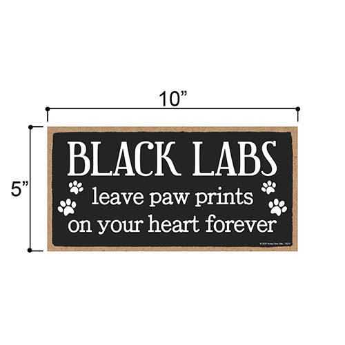 Black Labs Leave Paw Prints Wooden Home Decor for Dog Pet Lovers, Decorative Wall Sign, 5 Inches by 10 Inches