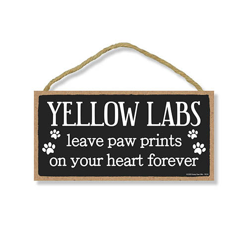 Yellow Labs Leave Paw Prints Wooden Home Decor for Dog Pet Lovers, Decorative Wall Sign, 5 Inches by 10 Inches