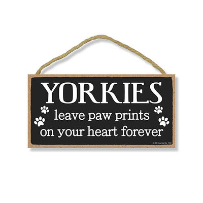 Yorkies Leave Paw Prints Wooden Home Decor for Dog Pet Lovers, Decorative Wall Sign, 5 Inches by 10 Inches