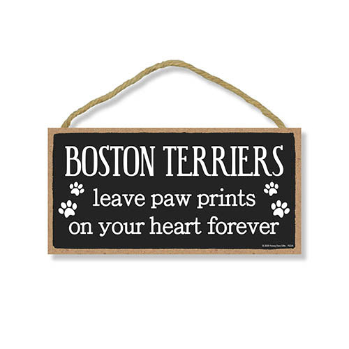 Boston Terriers Leave Paw Prints Wooden Home Decor for Dog Pet Lovers, Decorative Wall Sign, 5 Inches by 10 Inches