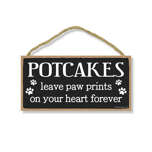 Potcakes Leave Paw Prints Wooden Home Decor for Dog Pet Lovers, Decorative Wall Sign, 5 Inches by 10 Inches