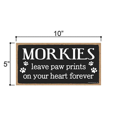Morkies Leave Paw Prints Wooden Home Decor for Dog Pet Lovers, Decorative Wall Sign, 5 Inches by 10 Inches
