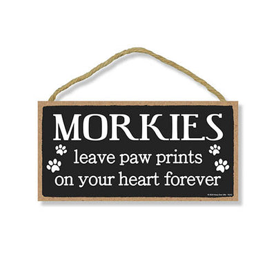 Morkies Leave Paw Prints Wooden Home Decor for Dog Pet Lovers, Decorative Wall Sign, 5 Inches by 10 Inches