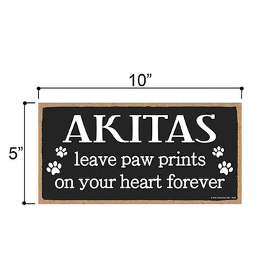 Akitas Leave Paw Prints Wooden Home Decor for Dog Pet Lovers, Decorative Wall Sign, 5 Inches by 10 Inches